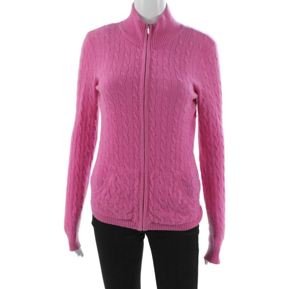 Aqua Cashmere Women Pink Cashmere Mock Neck Long Sleeve Cardigan Size S